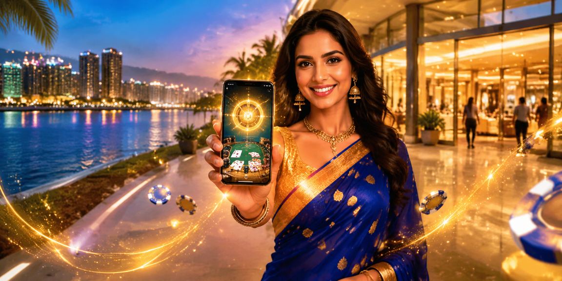 Close up of blue and gold baccarat cards in vibrant Indian casino